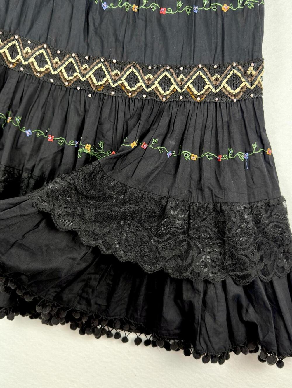 Black Embroidered Bohemian Tiered Skirt - Picture 2 of 6